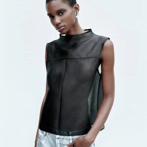 Zara High Neck Organza Top - Size Large